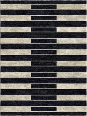 Black and Ivory Stripe Wool Rug