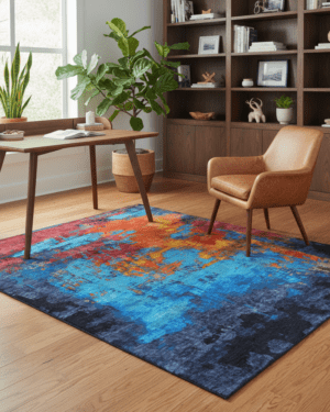 Abstract wool silk hand knotted rug
