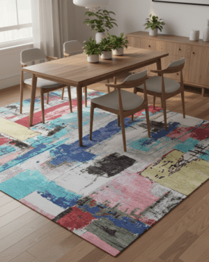 Modern abstract wool silk rug