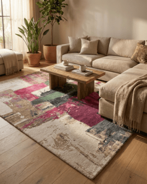 Designer wool silk area rug