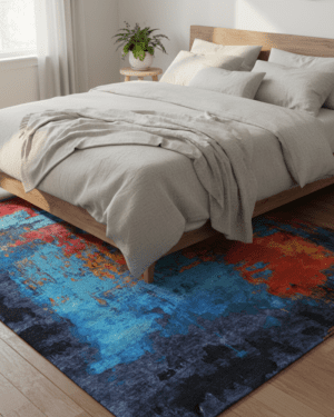 Abstract wool silk hand knotted rug