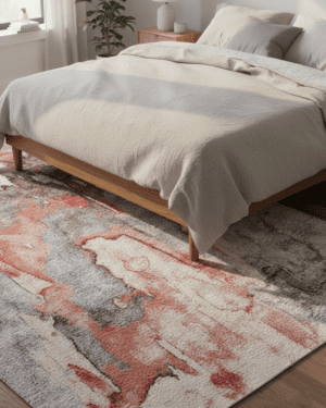 Hand knotted wool silk abstract rug