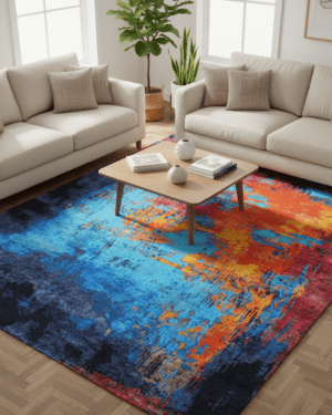 Abstract wool silk hand knotted rug