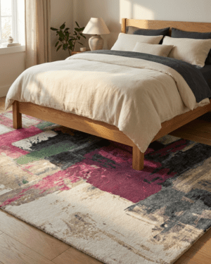 Designer wool silk area rug