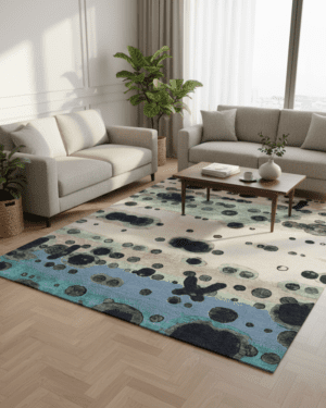 Artistic wool silk statement rug