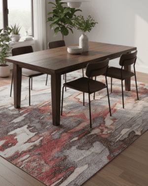 Hand knotted wool silk abstract rug