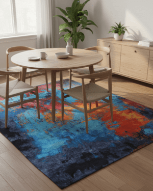 Abstract wool silk hand knotted rug