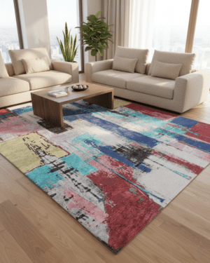 Modern abstract wool silk rug