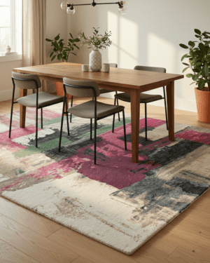 Designer wool silk area rug