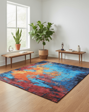 Abstract wool silk hand knotted rug