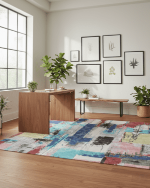 Modern abstract wool silk rug